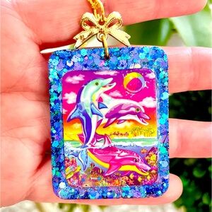 Lisa Frank Dolphins Acrylic Necklace